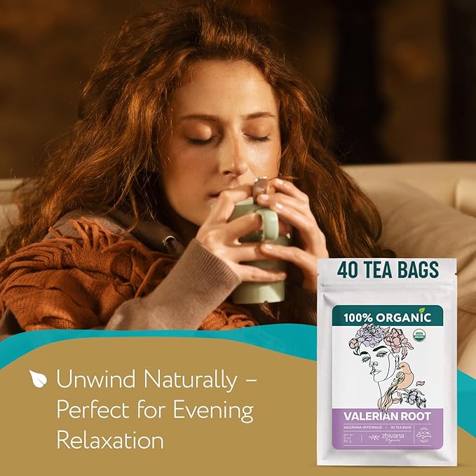 Zhivana Organics Valerian Root Tea – Organic Herbal Infusion, 40 Tea Bags
