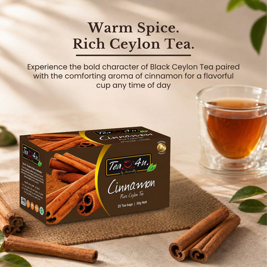 TEA 4U. BY ANVERALLY Tea4U Cinnamon Flavored Black Ceylon Tea Bags - Sri Lankan Blend - 25 Count