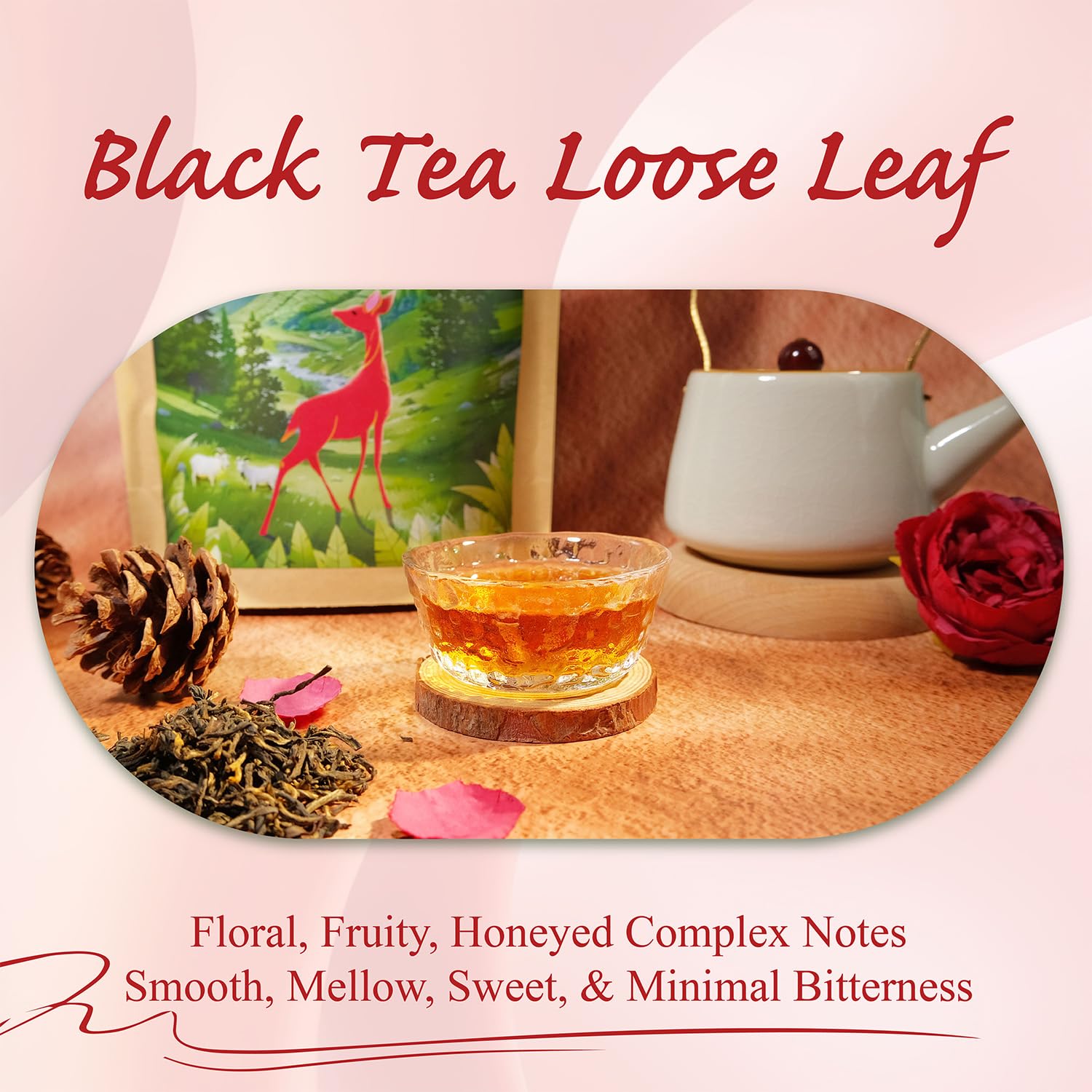 WT WEETEE Yunnan Black Tea Loose Leaf 228g, 110+ Servings Chinese Dianhong Loose Tea, Honey Aroma, Full Bodied, Mellow & Smooth, Energizing & Caffeinated