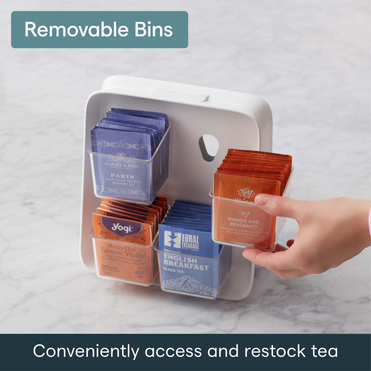 YouCopia SipStation 80 Tea Bag Organizer, Cabinet to Counter Tea Bag Caddy