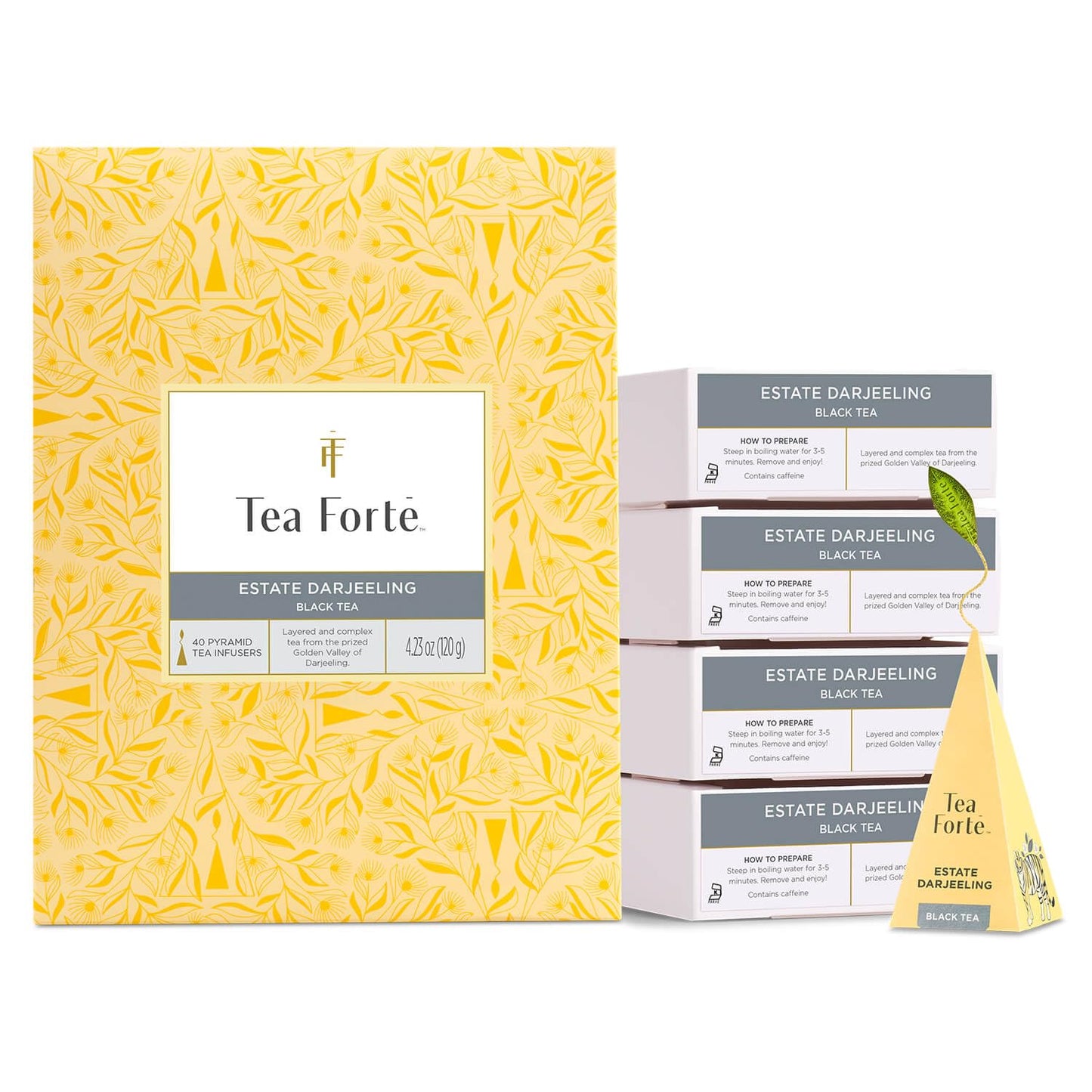 Tea Forte Estate Darjeeling Premium Caffeinated Black Tea Blend Event Box, Bulk Pack 40 Count