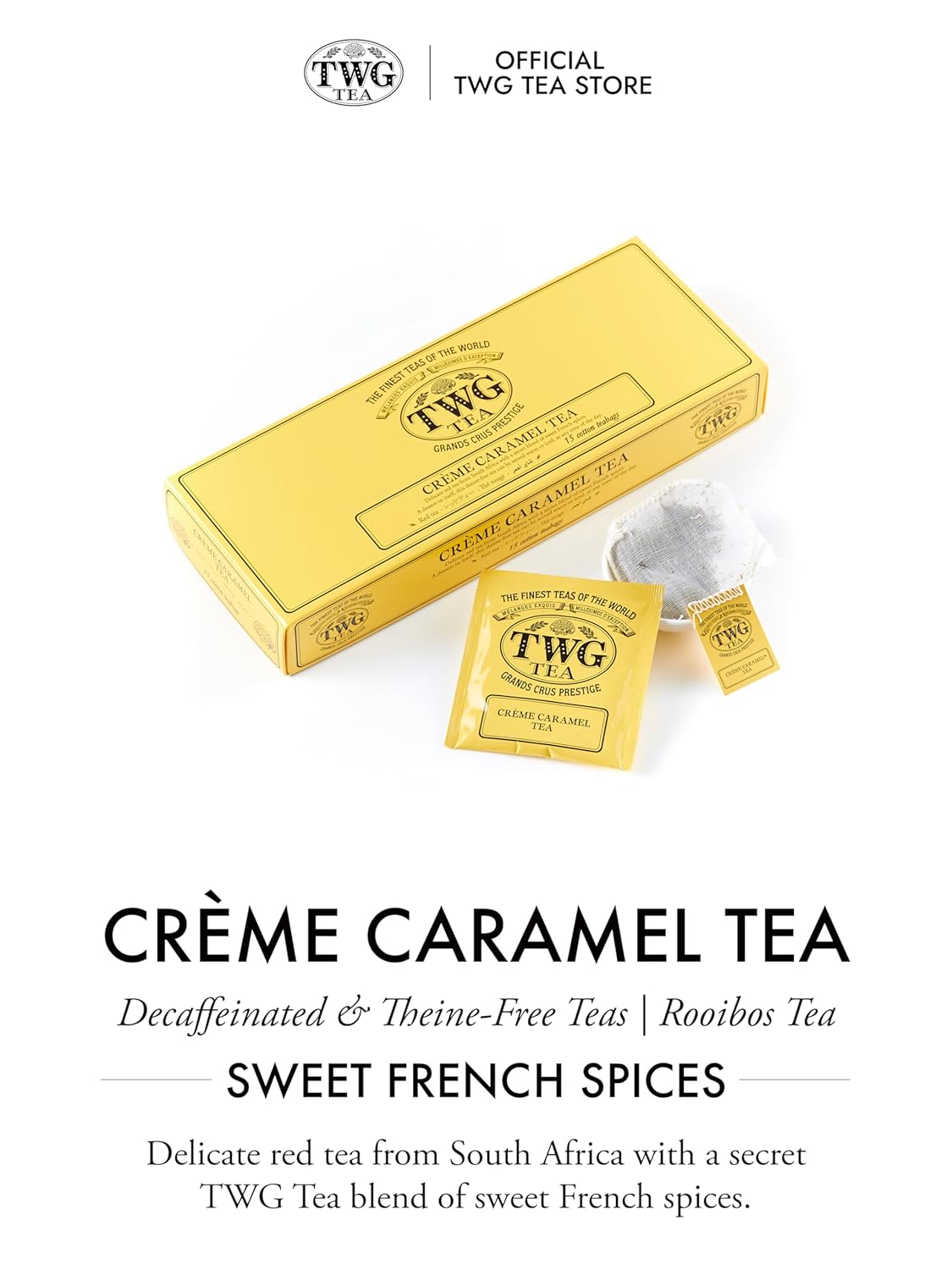 TWG Tea | Crème Caramel Tea | Rooibos Tea | Caramel & Theine-Free | 15 Hand Sewn Cotton Teabags | Gift Set