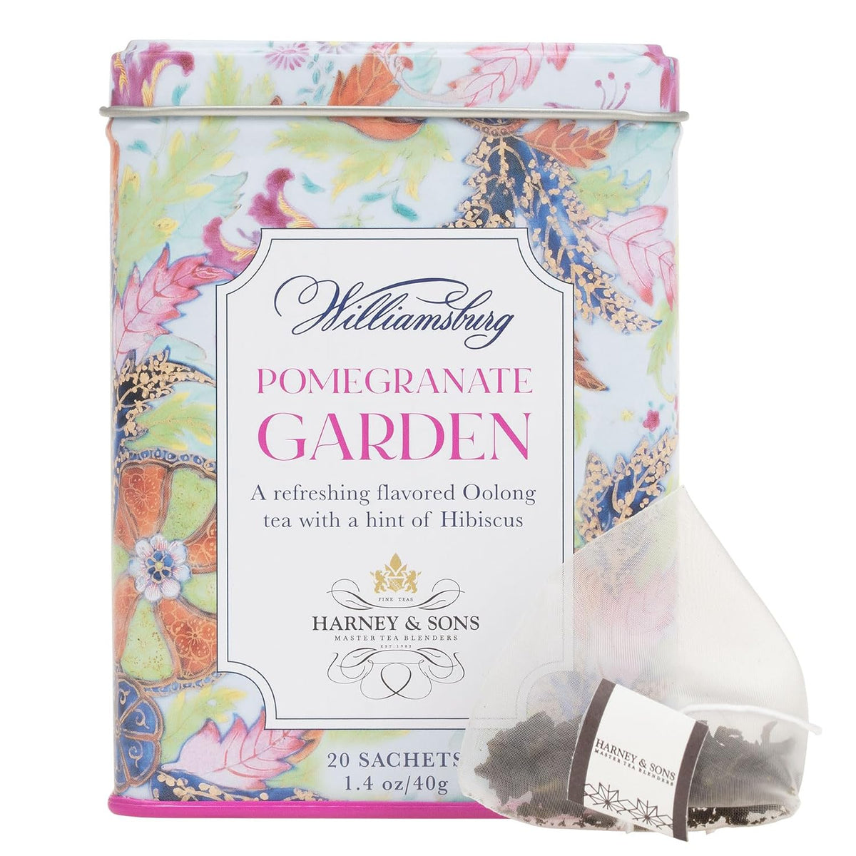 Harney & Sons Pomegranate Garden Tea 20 sachets, Flavored Oolong with hint of Hibiscus