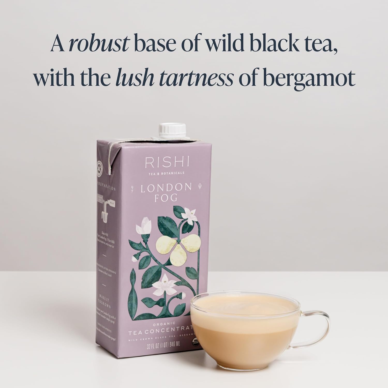 Rishi Tea London Fog Latte, Organic Black Tea Concentrate, 96 Fl Oz | Earl Grey Latte Concentrate with Bergamot, Easy-to