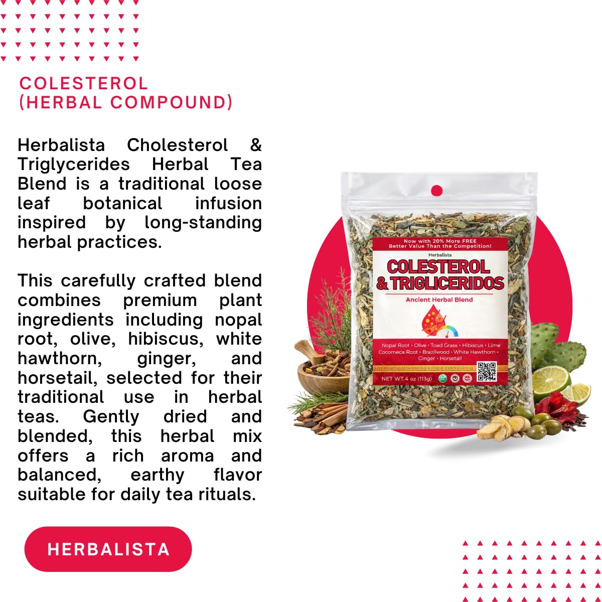 Herbalista - Colesterol Herbal Compound Tea 5oz (141g) – 100% Natural Infusion – Compuesto Ancestral Hierbas Naturales – Makes 40+ Cups – Herbal Mixture – Té Bienestar Ancestral – Non-GMO | No Cafeína
