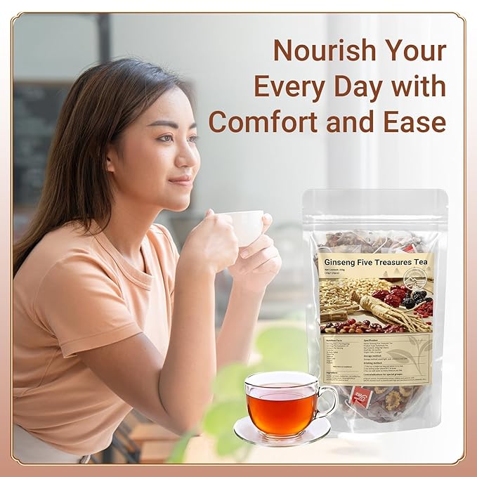 Bnwuam Ginseng Five Treasures Herbal Tea – Caffeine-Free TCM Blend for Energy & Immune Support, Daily Wellness Infusion
