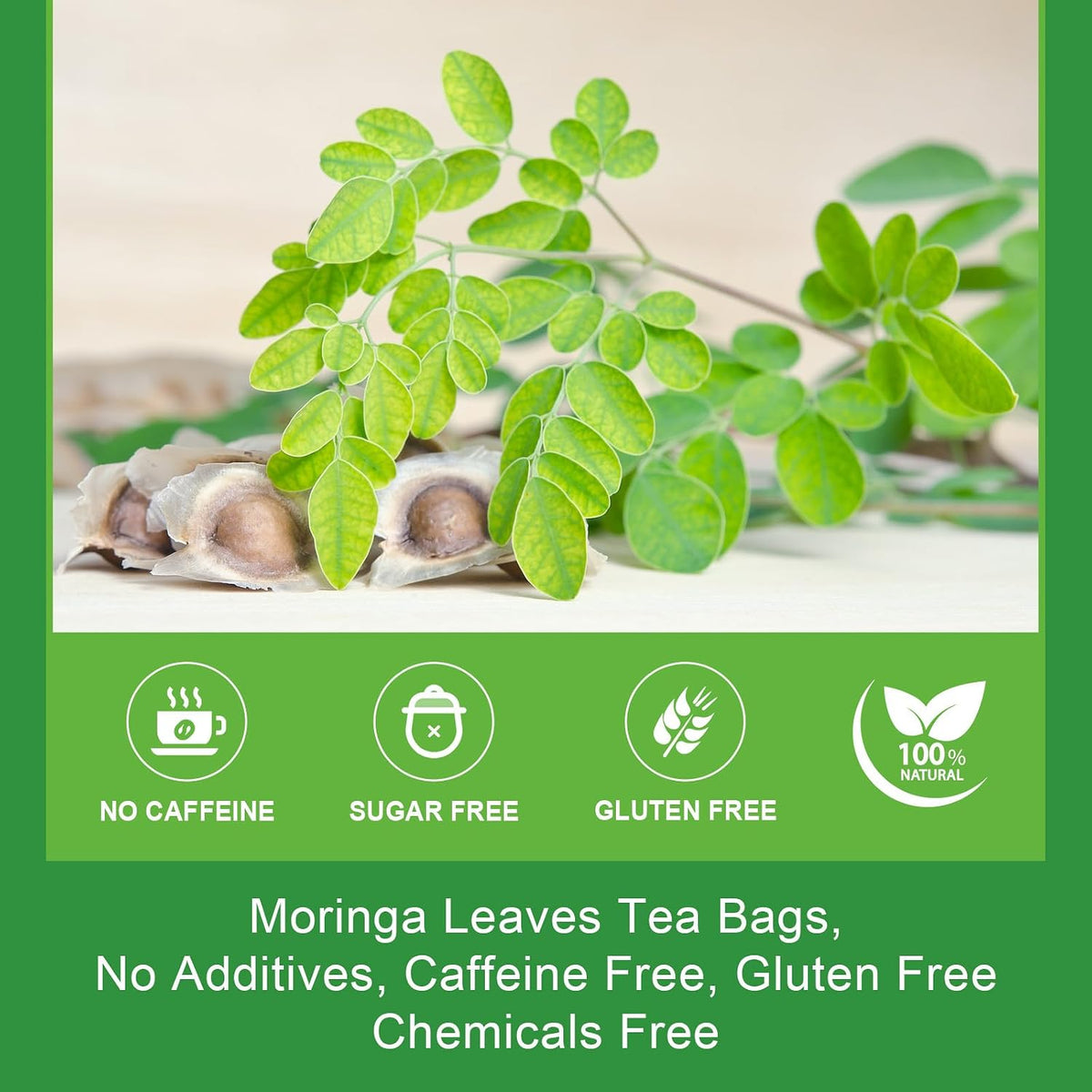 Moringa Tea Bags, Pure Moringa Leaves Tea, Rich in Antioxidants, 40 TeaBags
