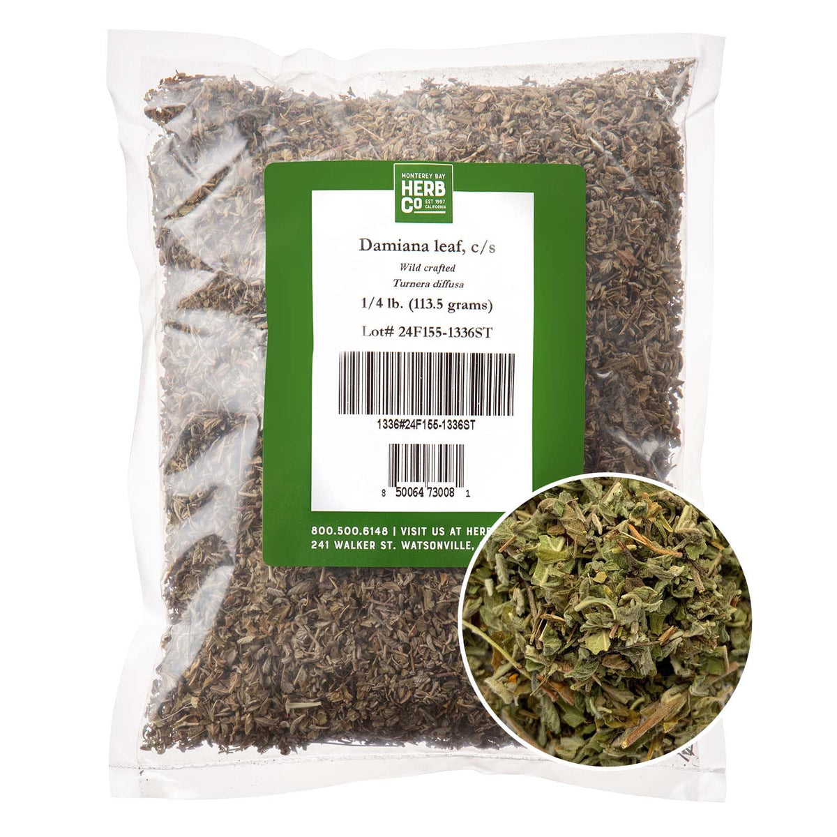 MONTEREY BAY HERB CO Damiana Leaf Cut & Sifted, by Herb Co, Turnera diffusa, Old Woman's Broom, from Mexico, Kosher, for
