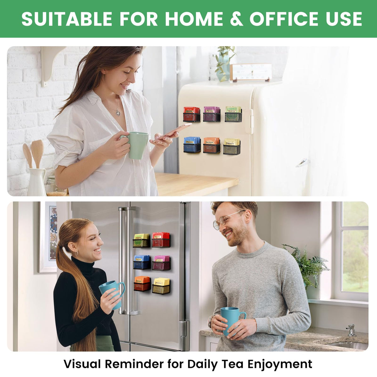JUNLYNEST Magnetic Tea Bag Organizer - 6-Piece Metal Tea Organizer for Refrigerator, Kitchen Shelf and Counter, Stylish &