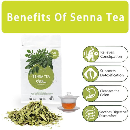 Samcci - Senna Tea, 50 Teabags, 1.5g/bag - Senna Leaf Tea for Constipation -Digestive - Poop for Promoting Digestion - Colon Cleanse -Non-GMO - Caffeine-free