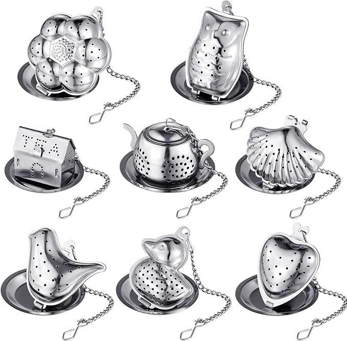 Vesici 10 Sets Loose Leaf Tea Infuser Set Stainless Steel Tea Strainer for Loose Tea Holder Infuser Ball Tea Filter Includes Chain Hooks and 1 Drip