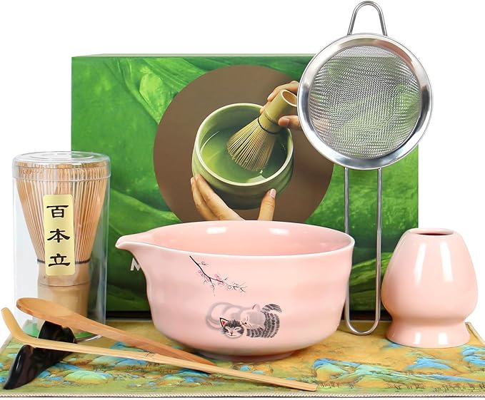 Matcha Whisk Set – 8 PCS Complete Ceremonial Grade Matcha Set, Premium Japanese Matcha Kit with Bamboo Whisk for Matcha Tea, Mixing Bowl, Scoop