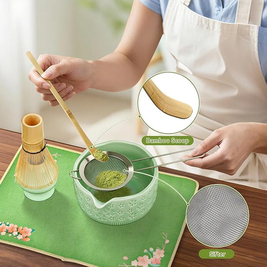 Matcha Whisk Set, 7 Pcs Matcha Making Kit with Matcha Bowl, Matcha Whisk and Holder, Bamboo Scoop, Scoop Rest