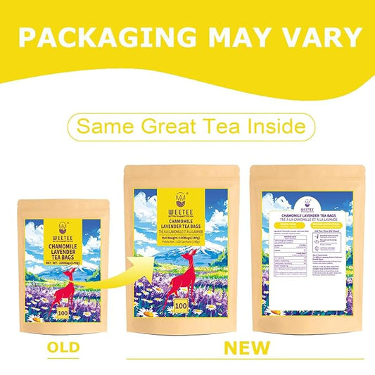WT WEETEE Chamomile Lavender Tea Bags 100 Count, Nighty & Relax, 100% Pure Chamomile, Lavender Flowers & Lemon Balm Blend, Natural Caffeine-free Herbal Tea Ideal for Bedtime