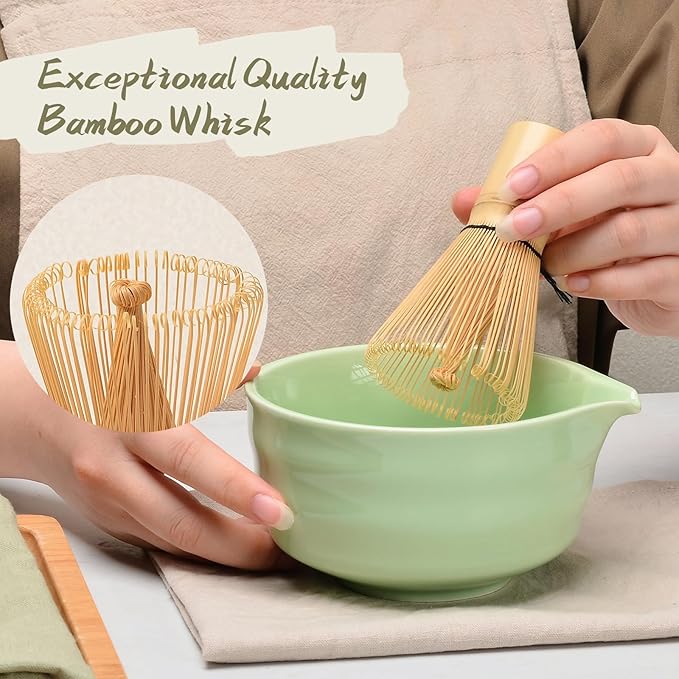 Authentic Japanese Matcha Ceremony Set - 17oz Traditional Chawan Bowl with Bamboo Whisk (Chasen), Scoop & Stand - Complete Starter Kit for Beginners