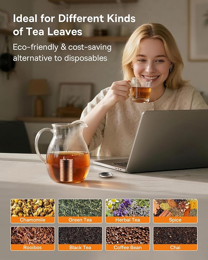 House Again Tea Infusers, Extra Fine Mesh Tea Strainers for Loose Tea, Updated Slim Threaded Lid & 304 Stainless Steel, Filter Bags Diffusers