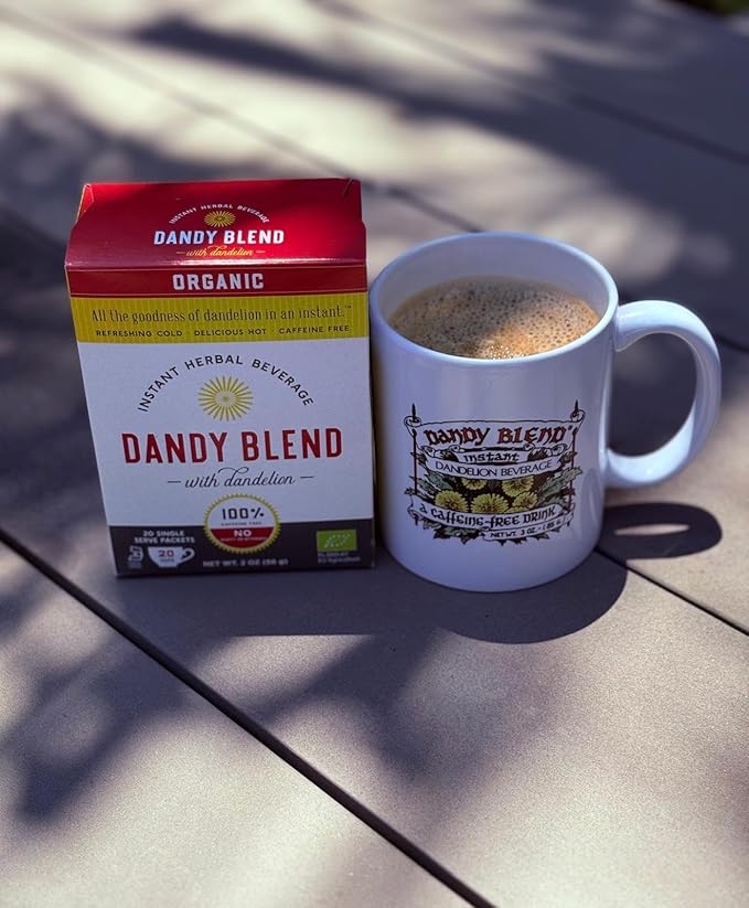 20 Organic Individual Servings of Dandy Blend Instant Herbal Beverage Powder with Dandelion, 2 oz Box