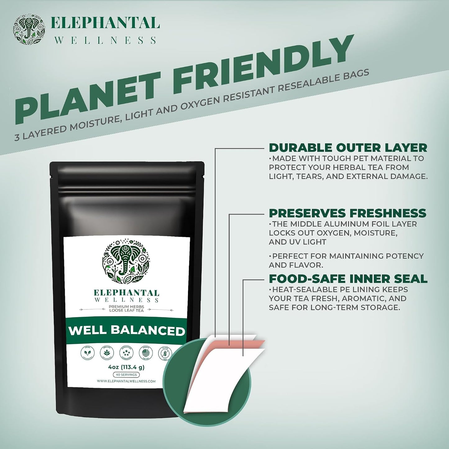 Elephantal Wellness Premium Well Balanced Herbal Tea | Healthy Cortisol, Adaptogenic Stress Energy Support with Ashwagandha, Goji, Reishi, Holy Basil &amp; Lion’s Mane, Caffeine-Free, Non-GMO, 4 oz