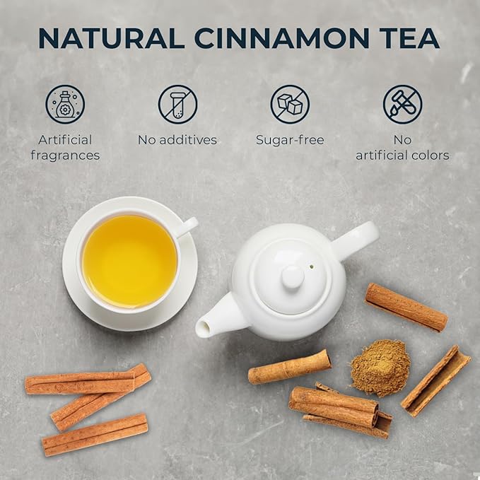 Cinnamon Tea Bags - 55 Count (+5 Tea Bags) Bamboo Tong Included - 5.11 oz, Re-Steep Warm & Spicy Heat Herbal Tea, Calm Stomach & Detox, Support Body