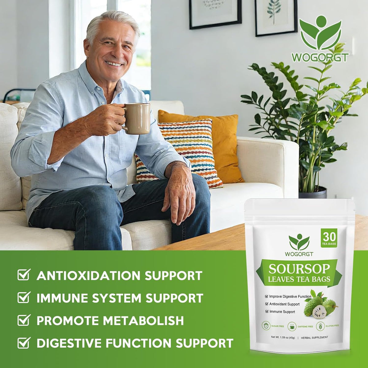 WOGORGT Soursop Leaf Tea Bags for & Antioxidant