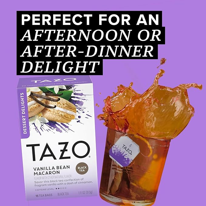 Tazo Tea Bags, Glazed Lemon Loaf Herbal Tea, & Vanilla Bean Macaron Black Tea 15CT (1ea) (Variety Pack)