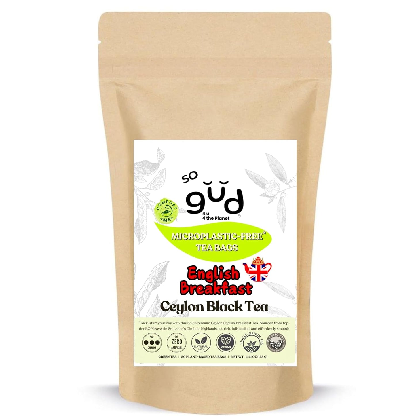 so gud English Breakfast Ceylon Black Plastic-Free Tea Bags | Fine Ceylon Loose Leaf Tea perfect with milk | Breakfast Teabags (50 Tea Bags - Kraft Pouch)
