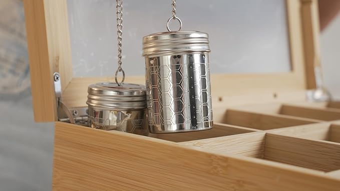 Naturustic Large Bamboo Tea Bag Box Organizer Storage Box, Tea Bag Holder with 2 Drawers & 12 compartments with acrylic Window, Caja de te, Caddy para te Ideal Christmas Gifts
