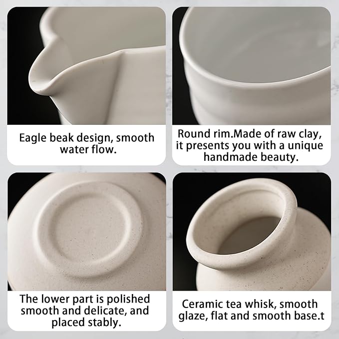 Handmade Ceramic Matcha Bowl Set with Spout & Whisk Holder - Traditional Chasen Tea Whisk Ritual Kit, Gift-Ready Chawan for Matcha Lovers