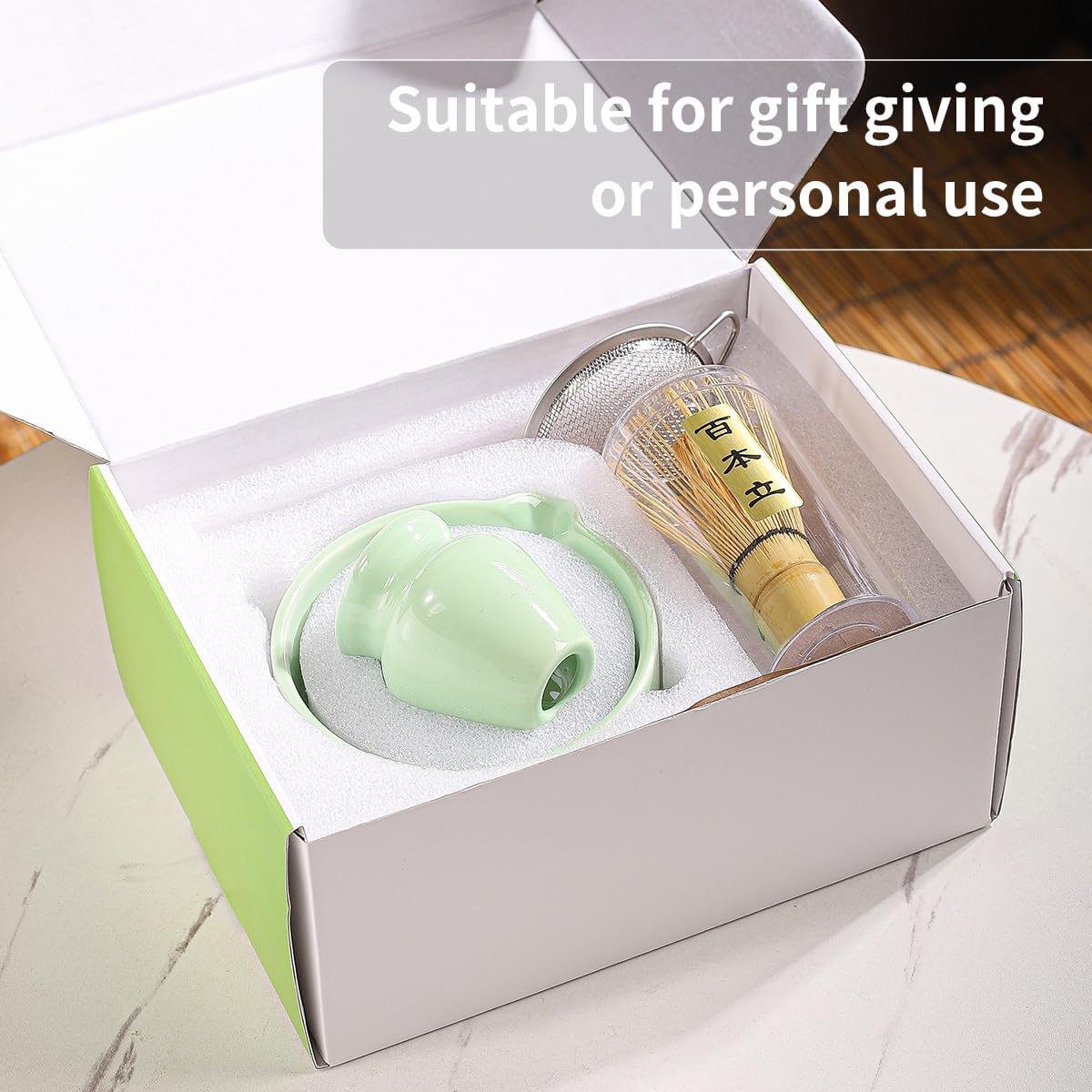 Matcha Tea Set, 5-Piece Ceramic Matcha Bowl &amp; Whisk Kit with Cute Cat Pattern, Traditional Japanese Chawan, Scoop &amp; Sifter, Perfect for Tea Ceremony, Gift for &amp; Tea Lovers (green)