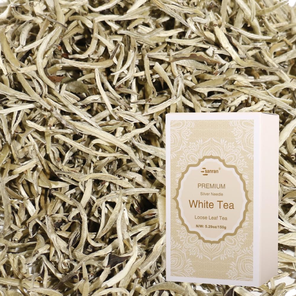 Sanran Silver Needle White Tea Loose Leaf, Chinese Premium Yunnan Bai Hao Yin Zhen, Low Caffeine, 5.29oz