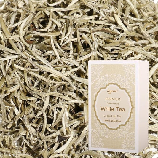 SANRAN Silver Needle White Tea Loose Leaf, Chinese Premium Yunnan Bai Hao Yin Zhen, Low Caffeine, 5.29oz
