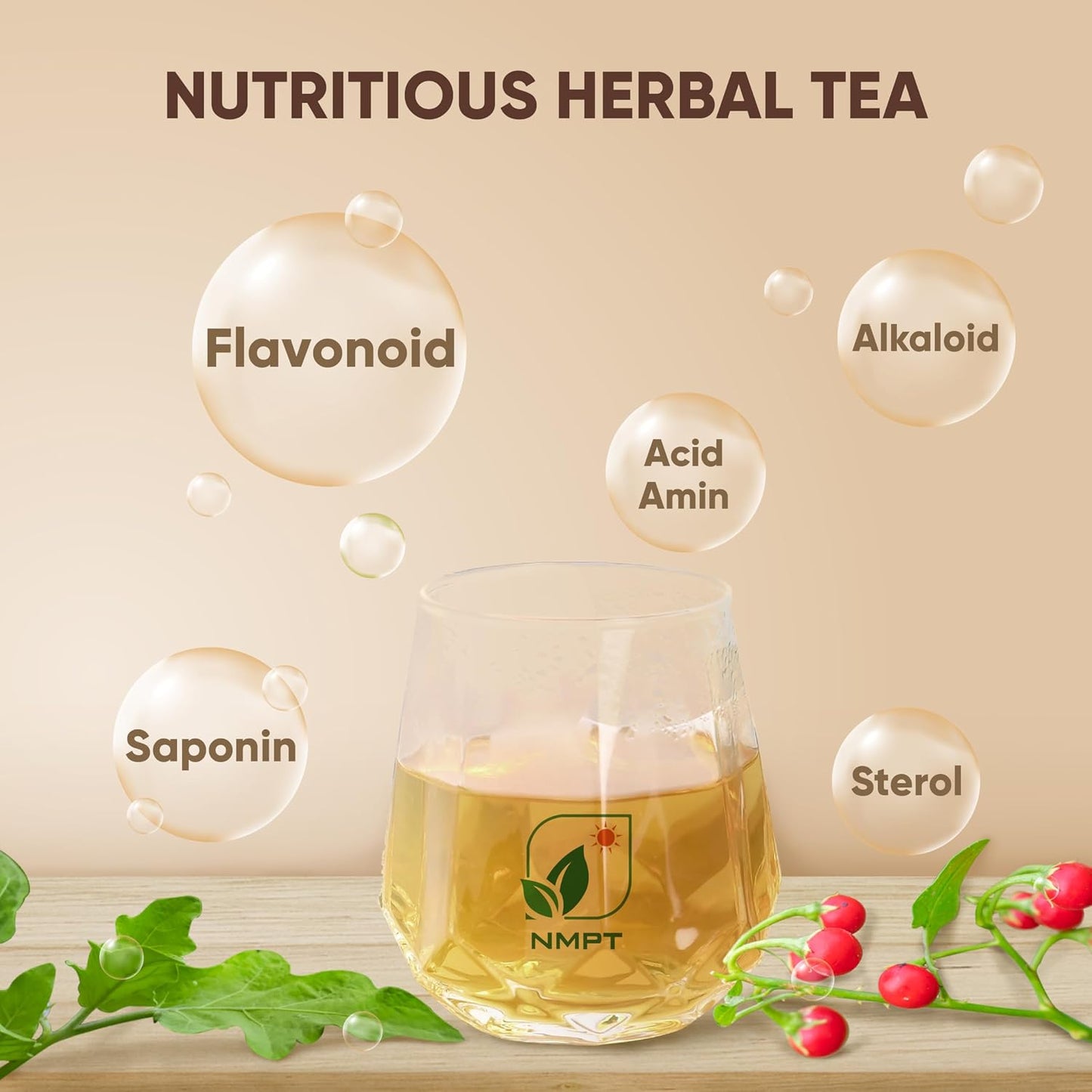 NMPT 100% Solanum Procumbens Leaf Tea, Hand Pick, Cà Gai Leo Organic Herbal Tea, 40 Count, Freeze Drying, Gluten Free, Dairy Free, No Sugar Added, Energy Boost &amp; Health Support, 0.07 Oz Each
