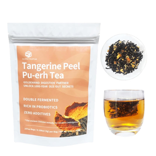 Tangerine Peel Puerh Tea Bags - Chenpi &amp; Puer Herbal Blend for Digestive Aid &amp; Wellness, Ripe fermented Tea with Natural Mandarin Aroma, Traditional Chinese Tea 2.12oz 20 Bags, AeroMind CloudTrade