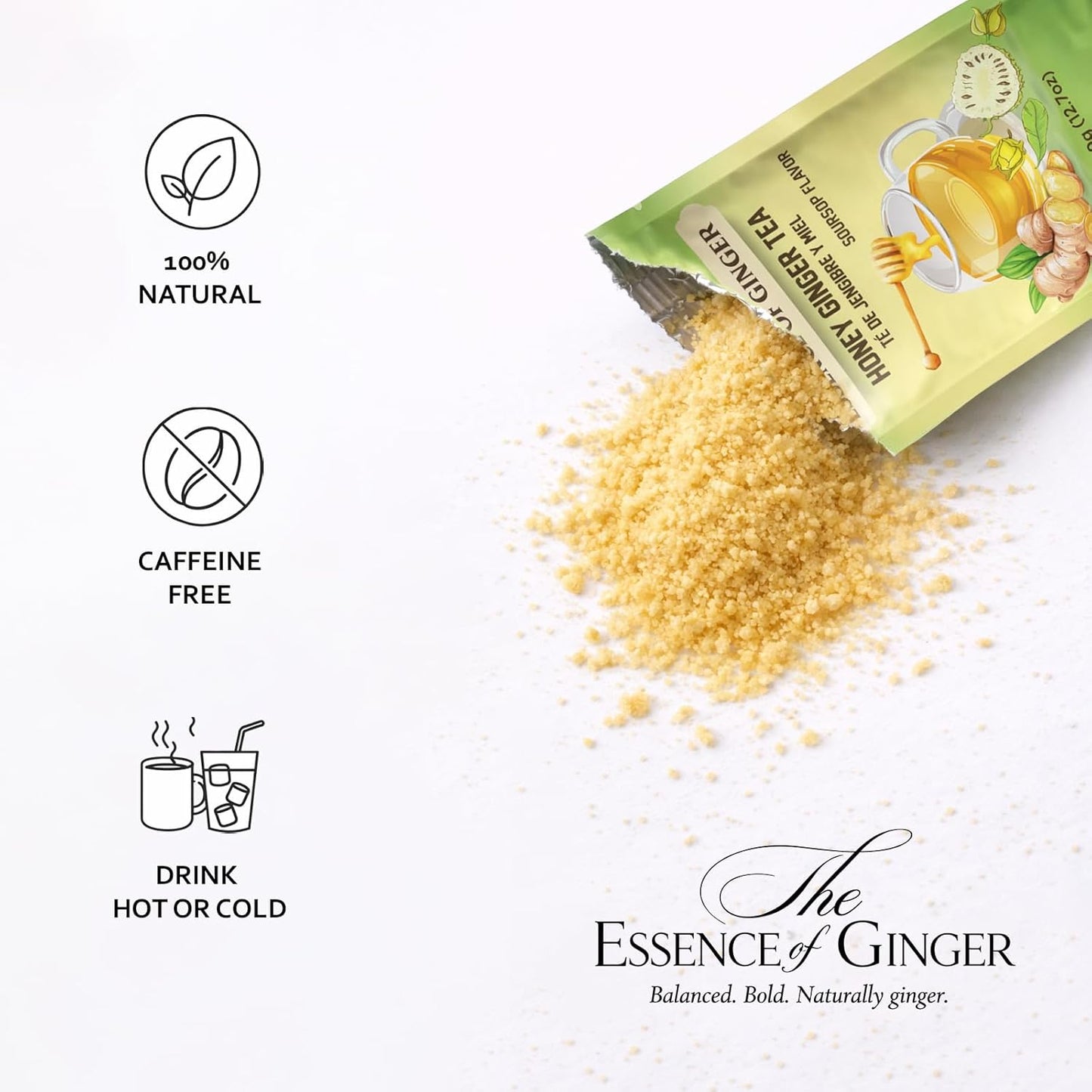 Life Plus Style Gourmet Essence of Ginger Honey Ginger Soursop Herbal Tea 20 Instant Tea Powder Packets Caffeine Free Natural Pure Soursop Hebal Tea