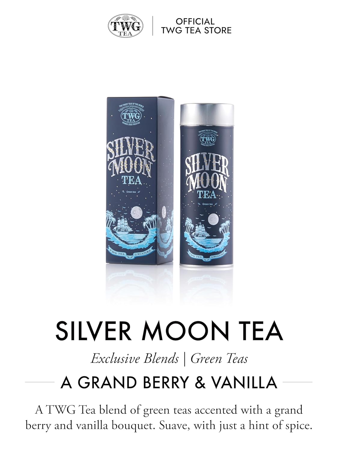 TWG Tea | Silver Moon Tea | Green Tea | Grand Berry & Vanilla | Haute Couture Tin, 100g | Gift Set