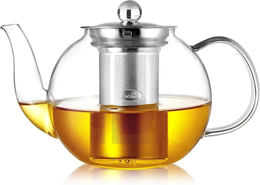 CNGLASS 600ml Glass Teapot with Removable Infuser,Clear Tea Kettle Stovetop Safe,Blooming and Loose Leaf Tea Maker