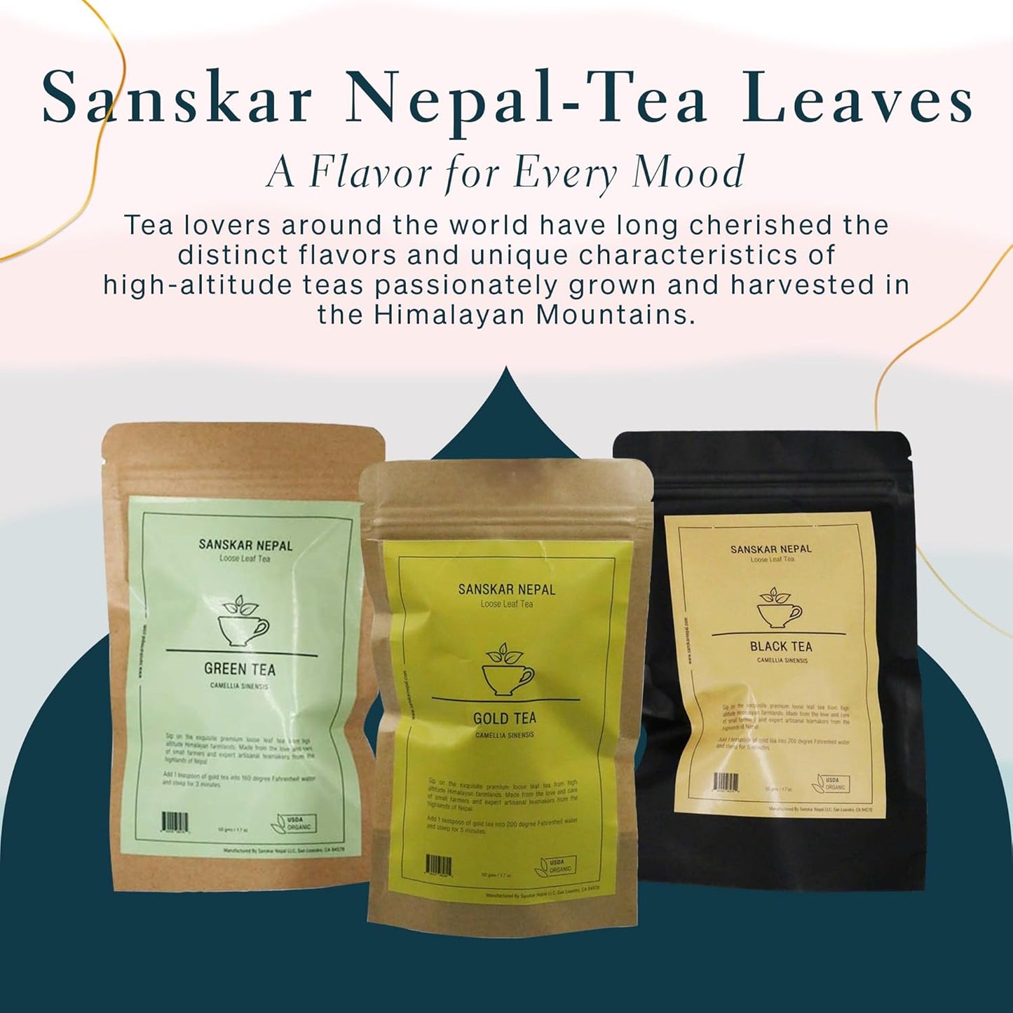Sanskar Nepal - Green Tea, Superior Single-Origin Green Tea Leaves from Nepal, High-Altitude-Grown Loose Leaf Tea, 50 g/1.7 oz Bag Yields 25 Cups