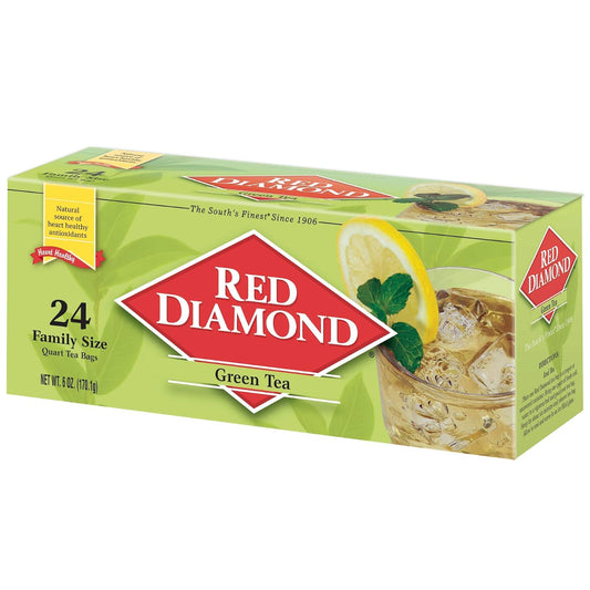 Red Diamond Green Tea Bags, Family Size Tea Bags, Delicious and Freshly Brewed Taste, Antioxidants, 24 Count Quart-Size Bags (6 Pack - 144 Count)