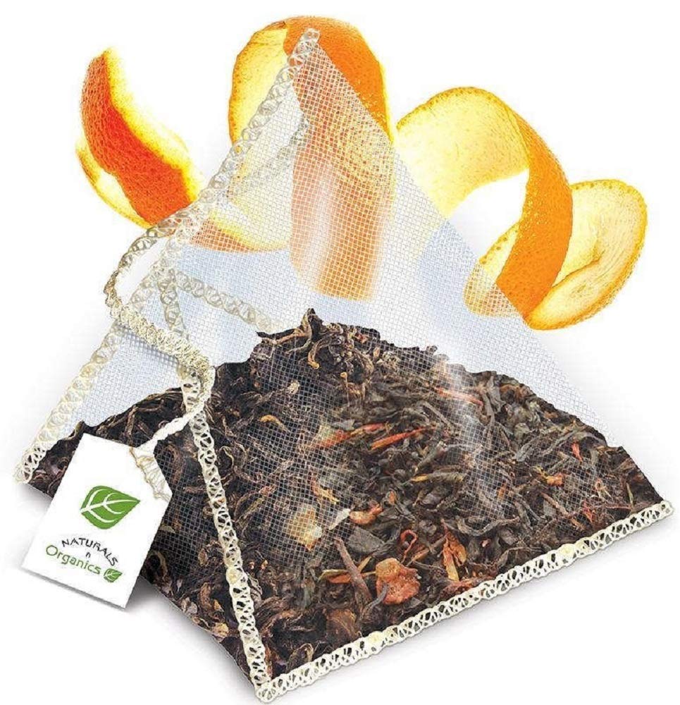 Naturals-n-Organics Organic Bergamot Citrus Earl Grey Tea with Natural Italian Bergamot Oil for Autophagy and Detox, 24 Bio-degradable Pyramid Tea Bags
