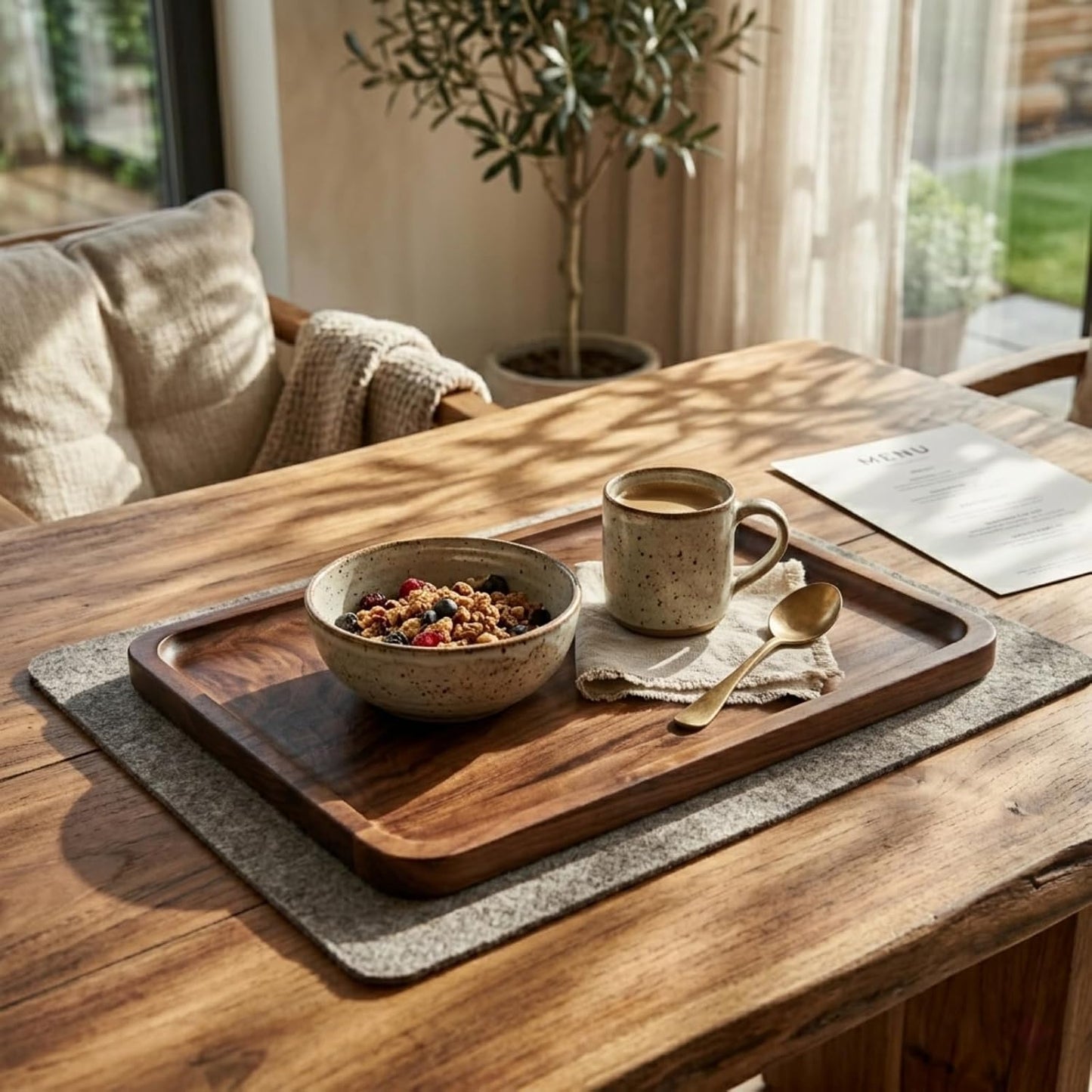 Bamber Wood Serving Tray Wooden Decorative Coffee Tea Platter Black Walnut 13.4 x 9 Inches