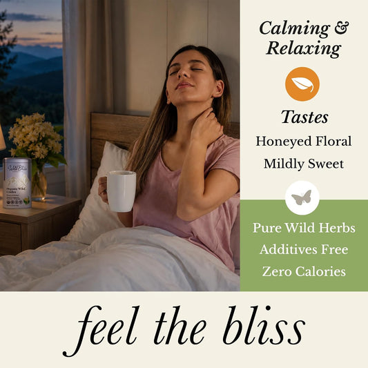 Wild Bliss Organic Linden Flower Tea - Caffeine Free Loose Leaf Calming Herbal Tea - 2.82 Ounces - 40 Servings