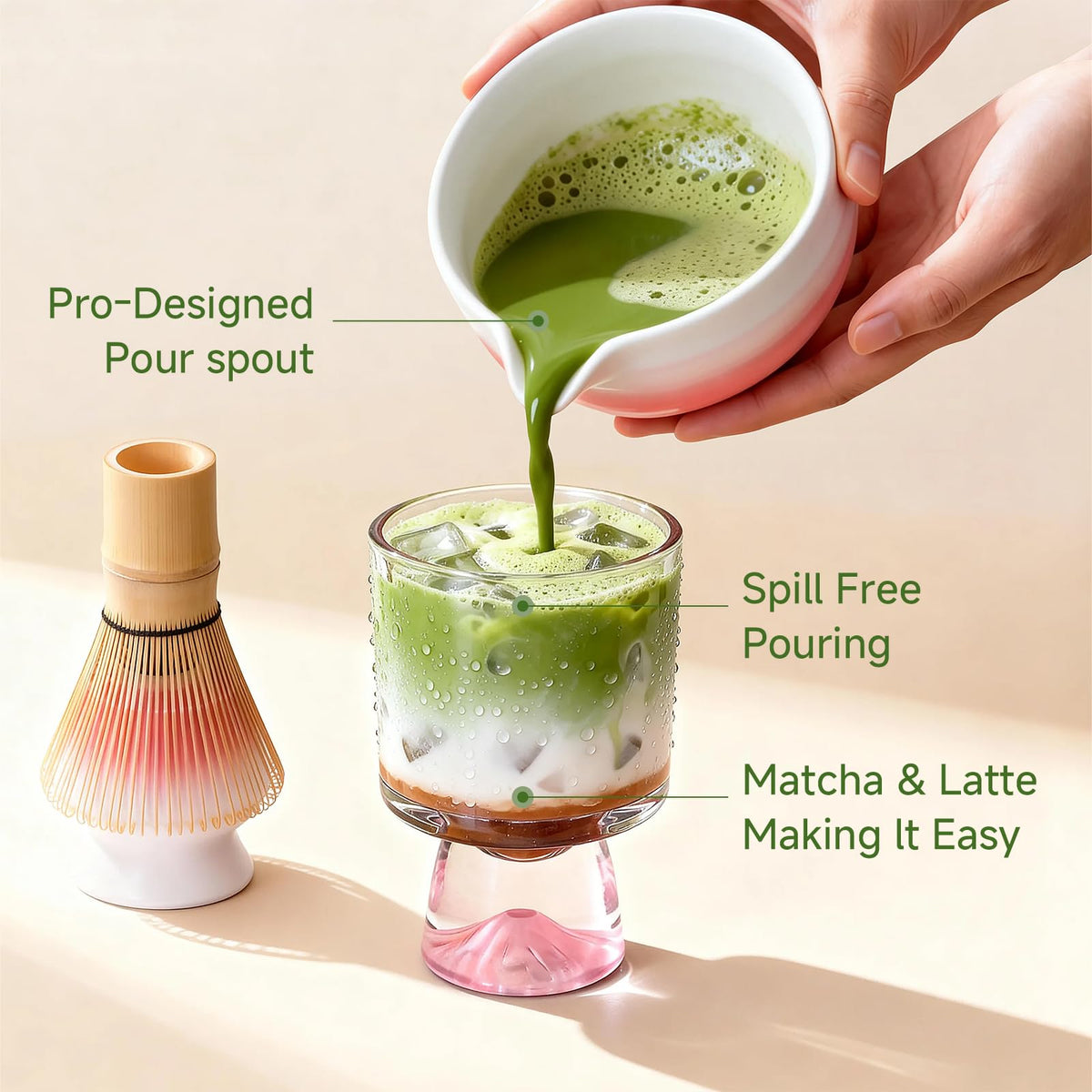 aibound Gifts for Women, Pink Matcha Set for Tea Lovers with Bowl and Caddy