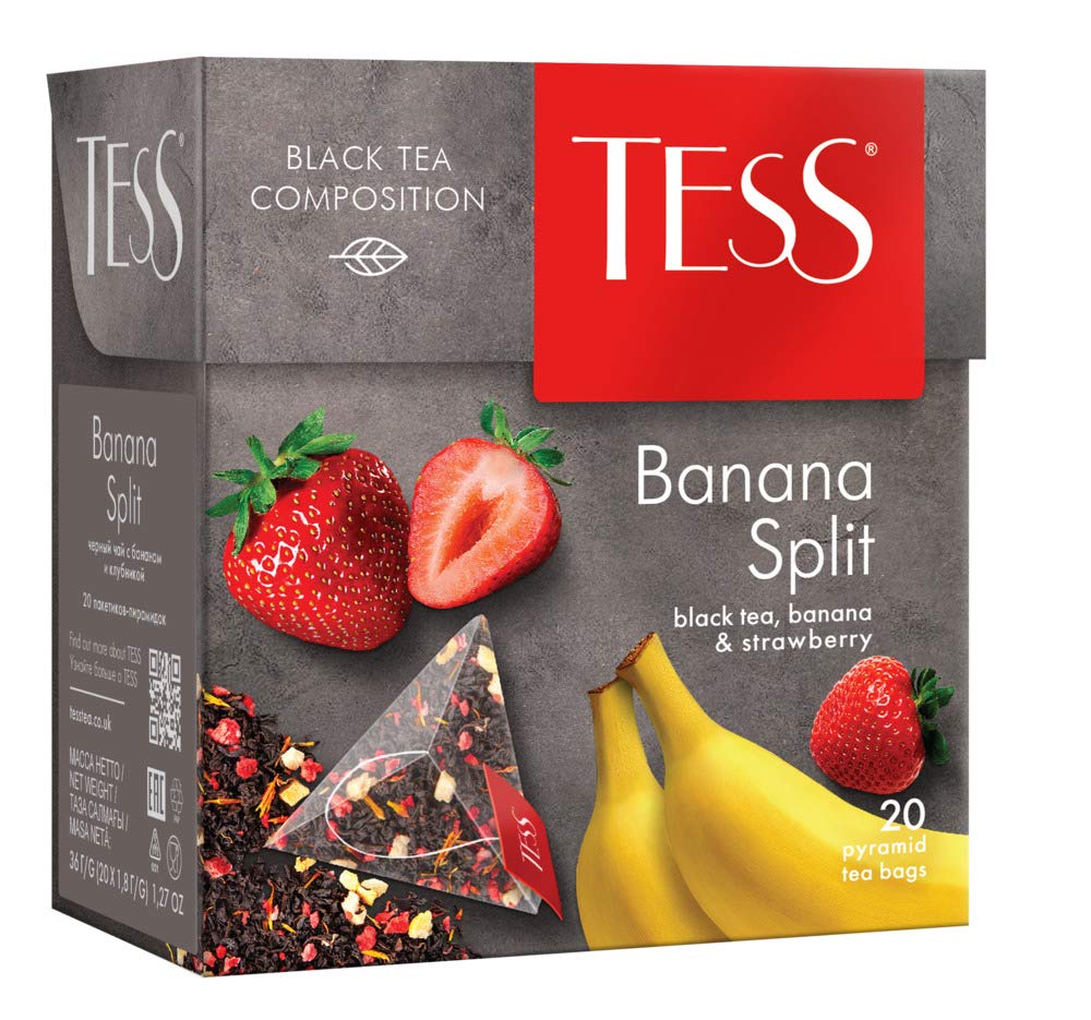 Black Tea Tess Banana Split Strawberry Beverages Grocery Gourmet Food 20 Pyramids of Tea Bags