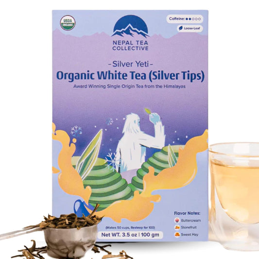 NEPAL TEA Organic Silver Tip Tea Loose Leaf - USDA Certified Organic Loose Leaf Tea from a Family Farm in the Himalayas - Premium Leaves - 3.5 oz / 100 g (Silver Yeti)