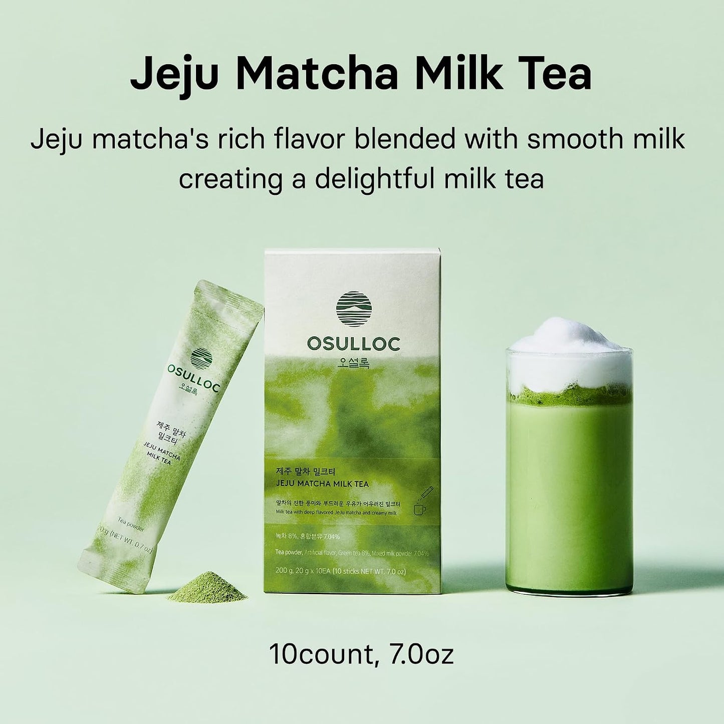OSULLOC Jeju Matcha Milk Tea Powder Stick Packets, 10 Count