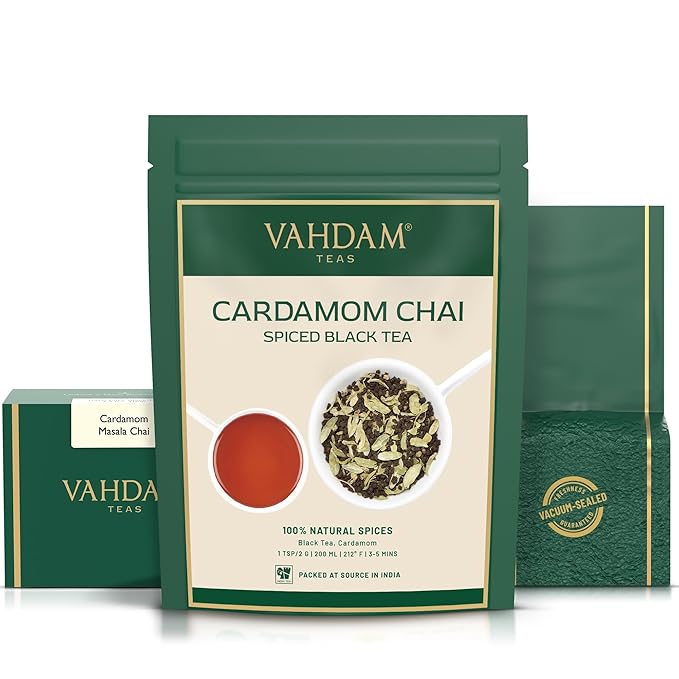 VAHDAM, Cardamom Chai Tea Loose Leaf (50 Cups,3.53 oz)  India's Traditional Cardamom Tea | Spiced Chai Tea | Brew Hot, Iced Or Chai Latte/Masala Chai | Whole Loose-Leaf, Vacuum Sealed