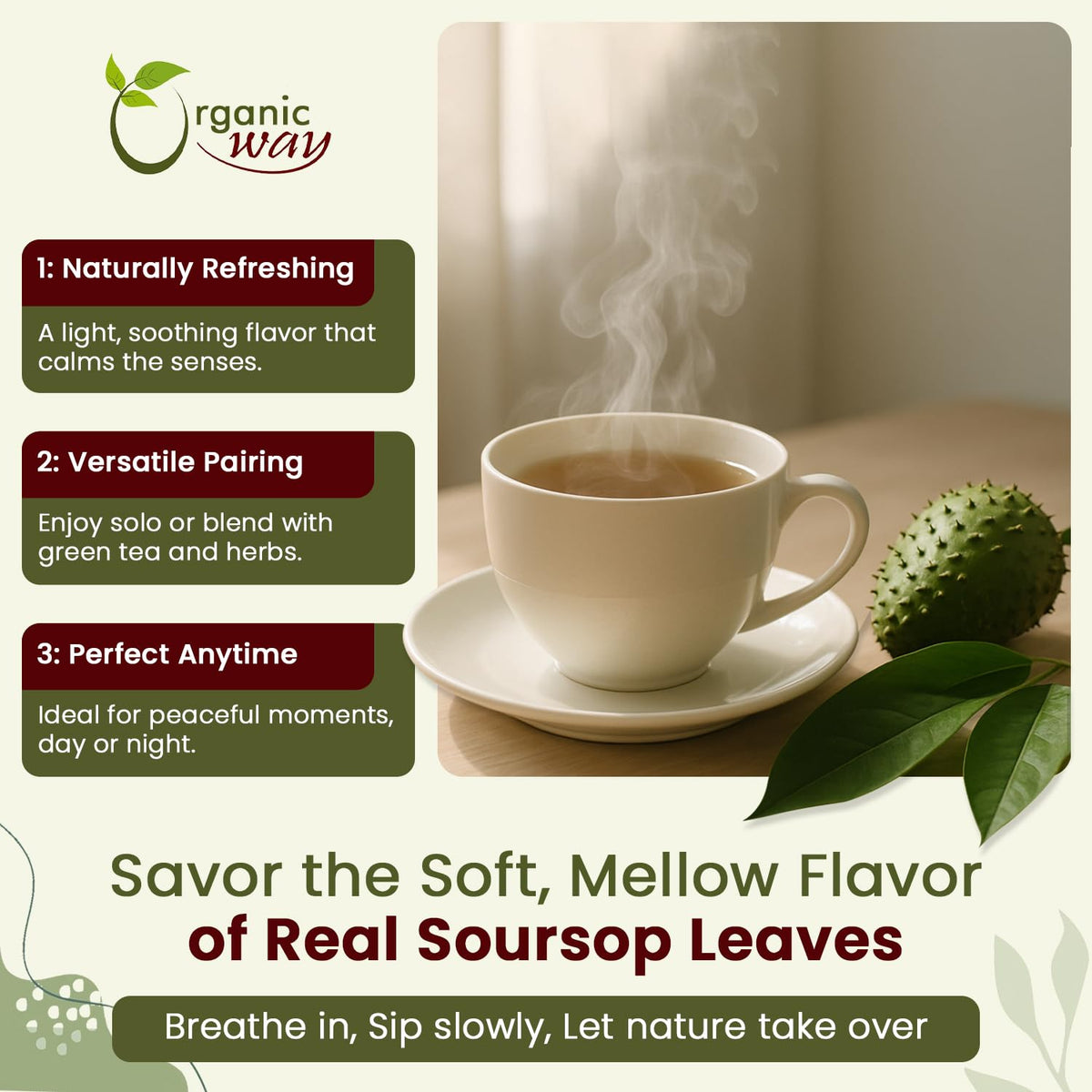 Organic Way Dried Soursop Leaf Coarse Cut - Herbal Tea (16 Oz)