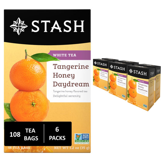 Stash Tea Tangerine Honey Daydream White Tea - Caffeinated, Non-GMO Project Verified Premium Tea with No Artificial Ingredients, 18 Count (Pack of 6) - 108 Bags Total