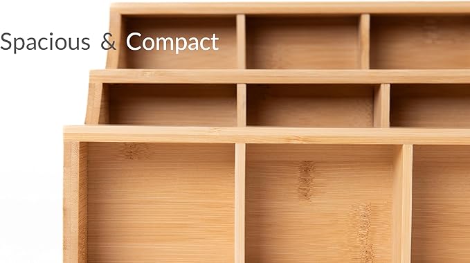 Theodore Vertical Bamboo Tea Organizer – Holds 180 Tea Bags – Compact Wooden Tea Storage Box for Home, Kitchen, Office – Fits Sugar Packets