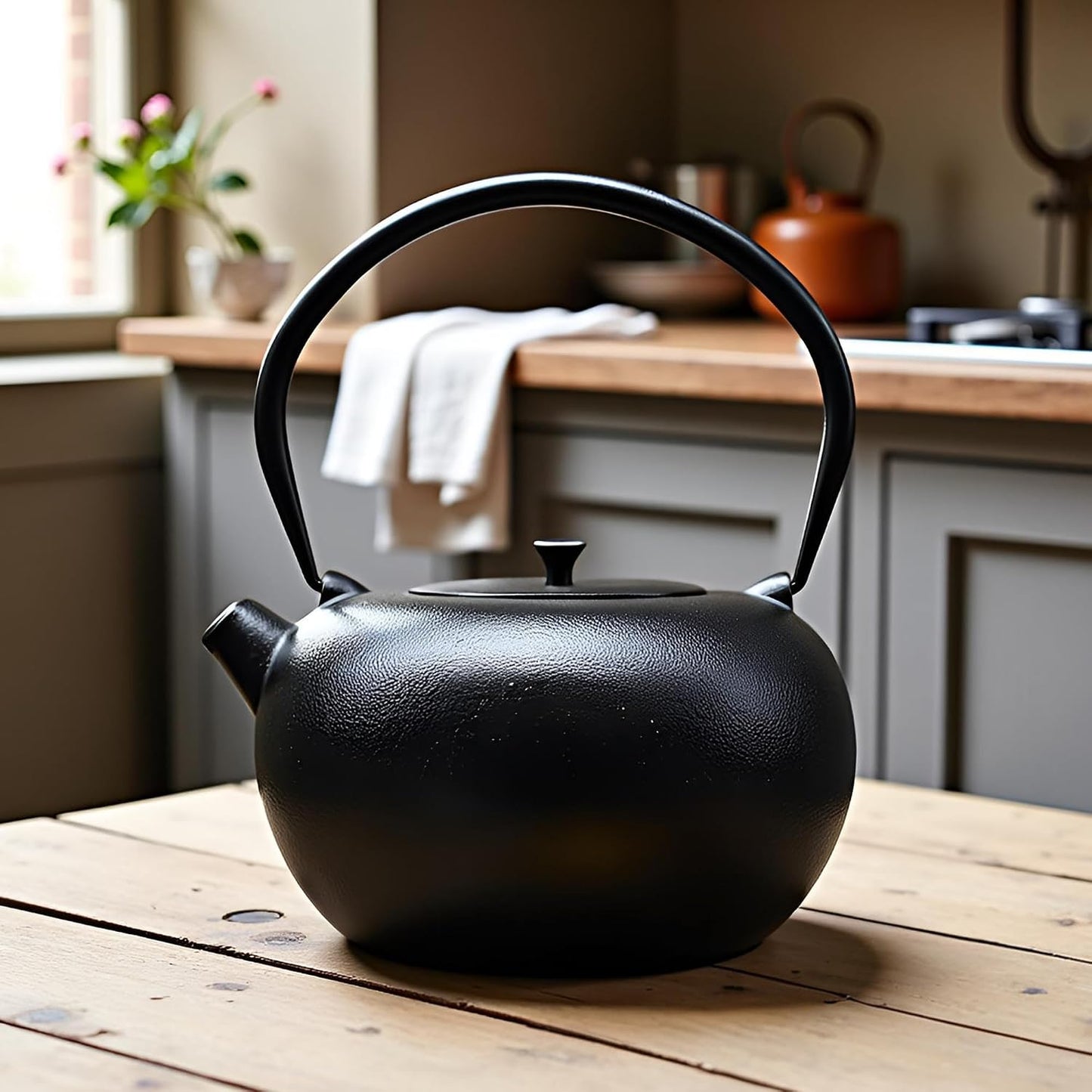 67.6oz Large Cast Iron Teapot and Cups Set, Black Enameled Tea Kettle for Stovetop, Heavy and Durable Tea Pot with Stainless Steel for Loose Tea, Chinese Tea Set for Gift, 2000ML